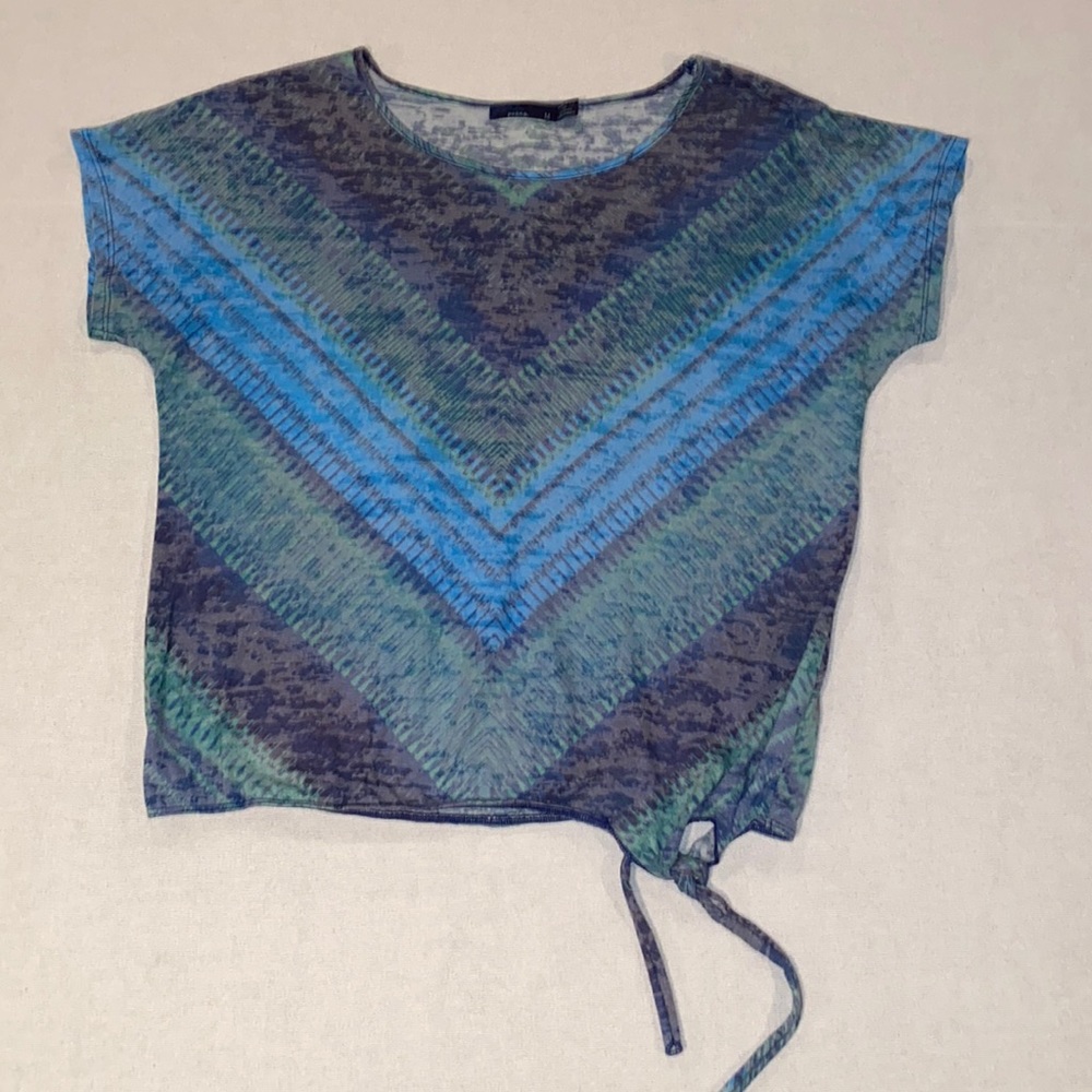 PrAna Women’s Blue Organic Cotton Blend Tie Detail T Shirt Size M